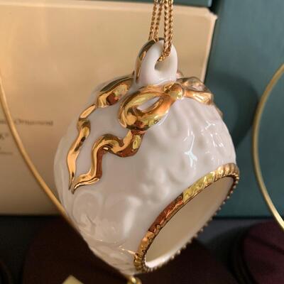 Lot 158: Vintage Lenox Ornaments, Candy Dish and Gold Trimmed Trinket Box