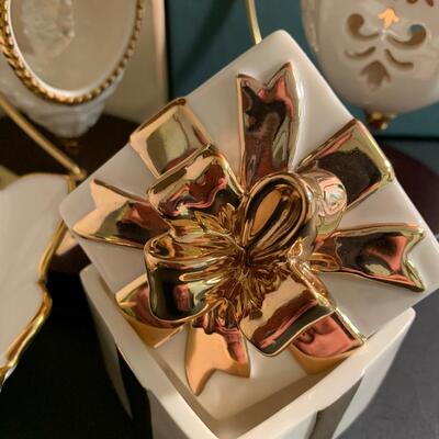 Lot 158: Vintage Lenox Ornaments, Candy Dish and Gold Trimmed Trinket Box