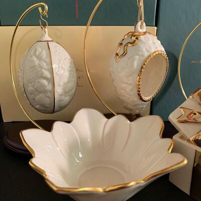 Lot 158: Vintage Lenox Ornaments, Candy Dish and Gold Trimmed Trinket Box