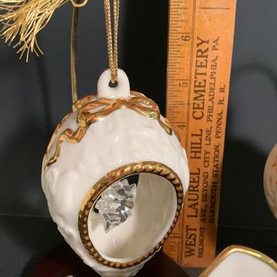 Lot 158: Vintage Lenox Ornaments, Candy Dish and Gold Trimmed Trinket Box
