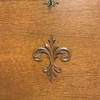 Lot 495: Vintage Mirrored Oak Secretary w/Side Book/Curio Case (Keys Included)