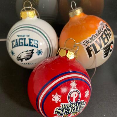 Lot 499: Sports Team Steins, Phillies Snowglobe  & Ornaments