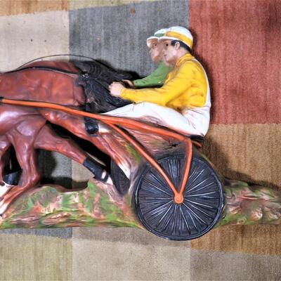 Vintage 1966 UNIVERSAL STATUARY Harness Horse Racing Wall Plaque # 382 signed by W. Marotta