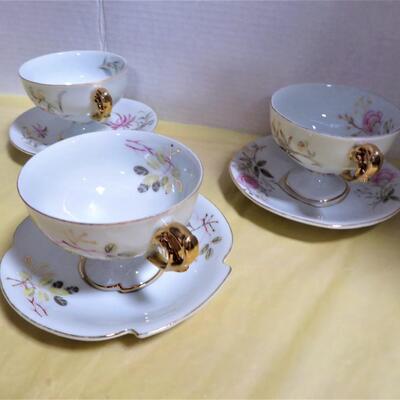 Vintage Teacups & Saucers LOT (3) Shaped Base USA