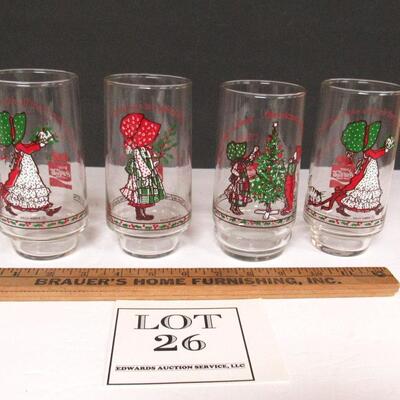 4 Coca Cola Limited Edition Holly Hobbie Glass Tumblers, Christmas Theme