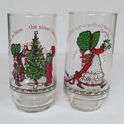 4 Coca Cola Limited Edition Holly Hobbie Glass Tumblers, Christmas Theme