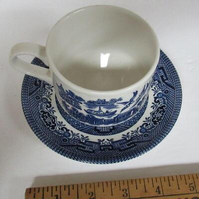 Vintage Blue Willow Lot, 2 Mugs, Taiwan, and Cup and Saucer, Churchill England