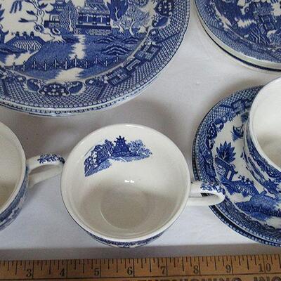 Vintage Japan Blue Willow Plates, Cups and Saucers