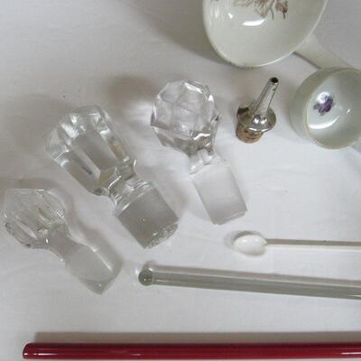 Lot of Misc Vintage Stoppers, Drink Stirrers, Glass Spoon/Straw, Tureen Ladle and Mayo Ladle