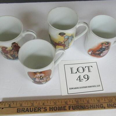 4 Nice Older Norman Rockwell Mugs, 1981, Made in Japan
