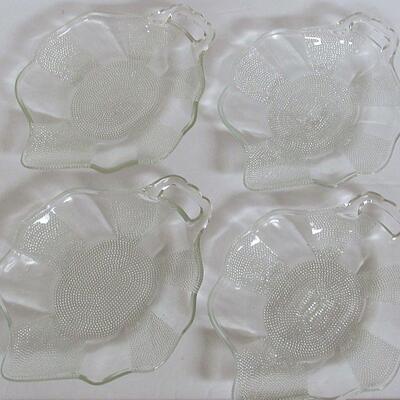 4 Vintage Jeanette Glass Dew Drop Leaf Shaped Dishes