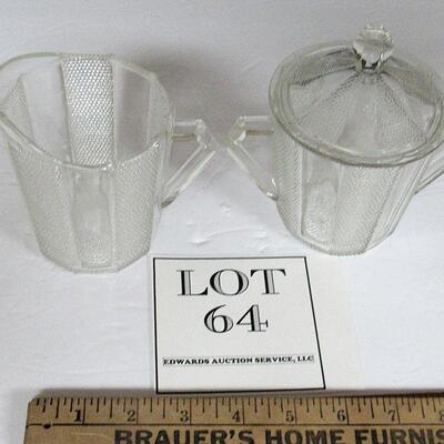 Jeanette Glass Dew Drop Sugar and Creamer with Hard to Find Sugar Cover