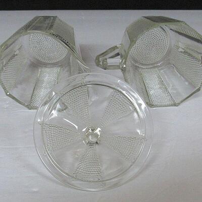 Jeanette Glass Dew Drop Sugar and Creamer with Hard to Find Sugar Cover