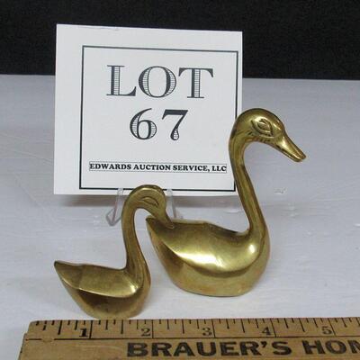 2 Small Brass Swans, Made in India
