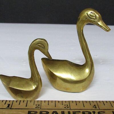 2 Small Brass Swans, Made in India