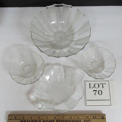 Vintage Jeanette Glass Dew Drop Bowls and Leaf Shaped Dish
