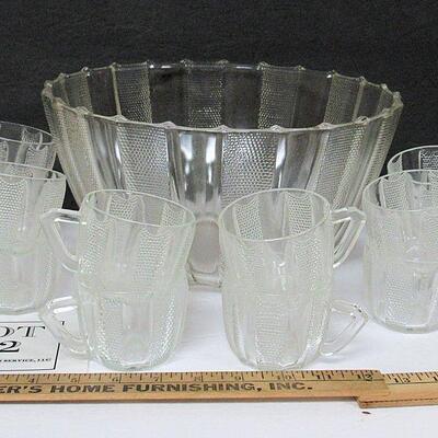 Vintage Jeanette Glass Dew Drop Punch Bowl, 12 Cups, Base - Think Christmas Dining!