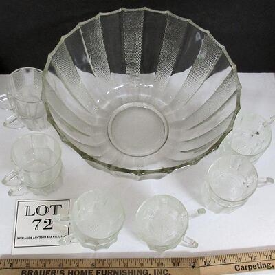 Vintage Jeanette Glass Dew Drop Punch Bowl, 12 Cups, Base - Think Christmas Dining!