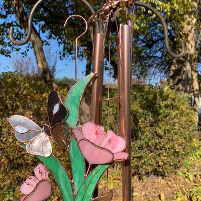 Lot 452 New Gallery Butterfly Wind Chimes with Stained Glass