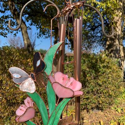 Lot 452 New Gallery Butterfly Wind Chimes with Stained Glass
