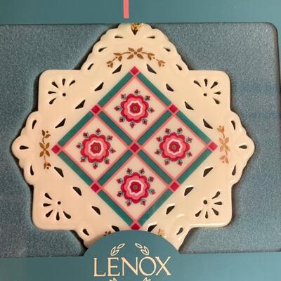 Lot 459 Vintage Lenox Ornaments: Quilt Squares, Star and Candle