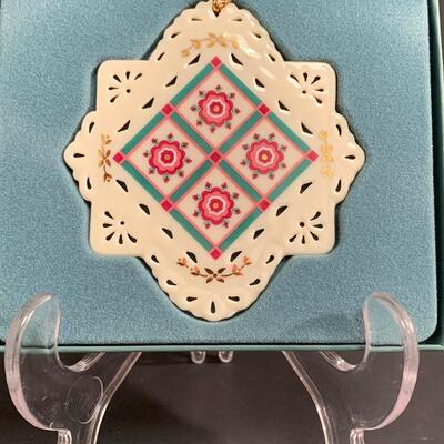 Lot 459 Vintage Lenox Ornaments: Quilt Squares, Star and Candle