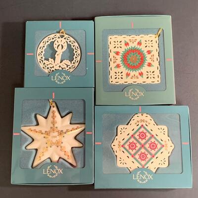 Lot 459 Vintage Lenox Ornaments: Quilt Squares, Star and Candle