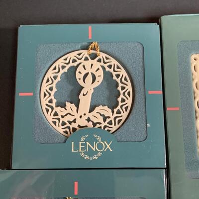 Lot 459 Vintage Lenox Ornaments: Quilt Squares, Star and Candle