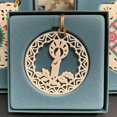 Lot 459 Vintage Lenox Ornaments: Quilt Squares, Star and Candle