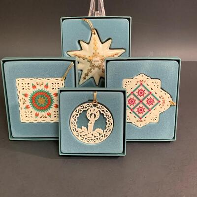 Lot 459 Vintage Lenox Ornaments: Quilt Squares, Star and Candle