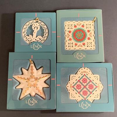 Lot 459 Vintage Lenox Ornaments: Quilt Squares, Star and Candle