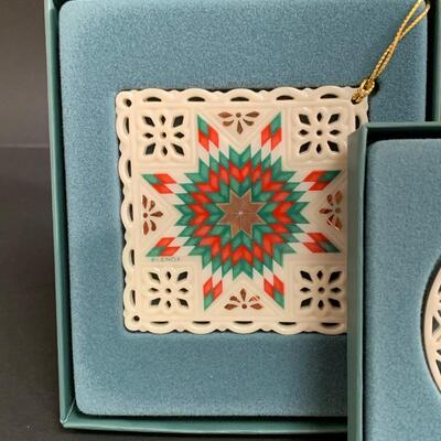 Lot 459 Vintage Lenox Ornaments: Quilt Squares, Star and Candle