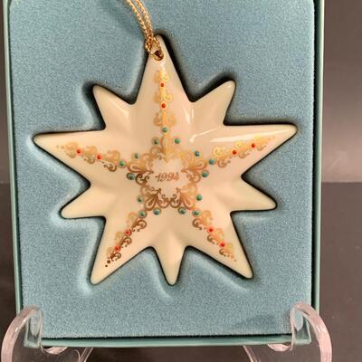 Lot 459 Vintage Lenox Ornaments: Quilt Squares, Star and Candle