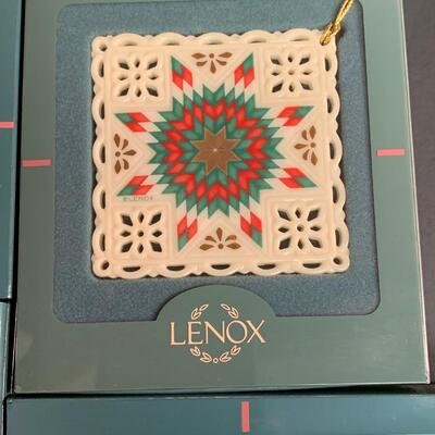 Lot 459 Vintage Lenox Ornaments: Quilt Squares, Star and Candle