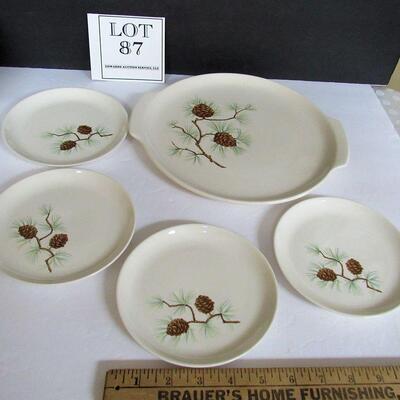 Vintage French Saxon China Pine Cone Cake Plate and Small Plates