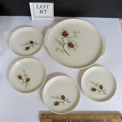 Vintage French Saxon China Pine Cone Cake Plate and Small Plates