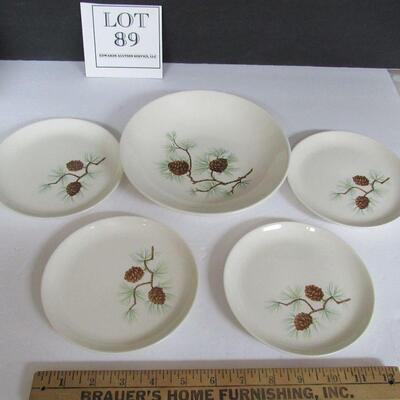 Vintage French Saxon China Pine Cone Bowl and 4 Small Plates