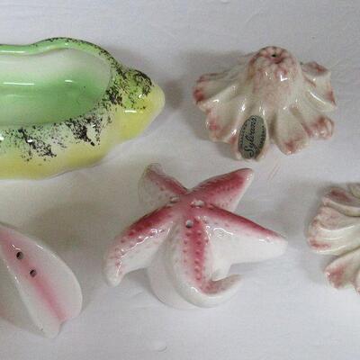 Shell Shaped Salt and Pepper and Sylvan Pottery of California Flowers Salt and Pepper