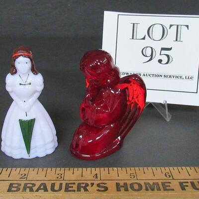 Boyd Glass Red Angel and Hand Painted Lady Figurine