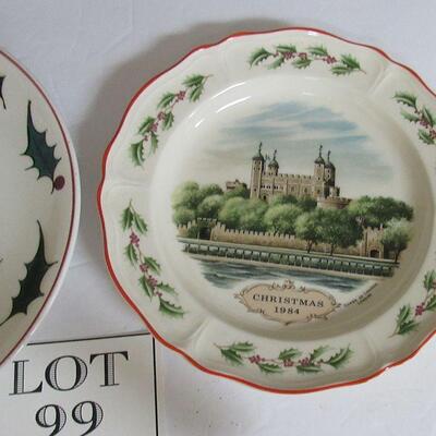 2 Older Christmas Plates, Lefton Christmas Tree, Wedgwood Queen's Ware 1984