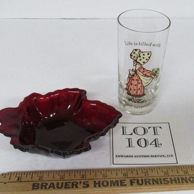 Ruby Red Leaf Shaped Dish and Holly Hobbie Tumbler