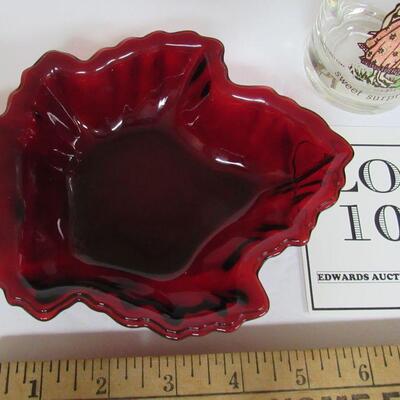 Ruby Red Leaf Shaped Dish and Holly Hobbie Tumbler