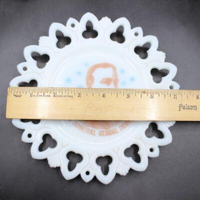 Set of Antique Commemorative Collectible Milk Glass Political Campaign Commemorative Plates