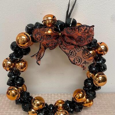 Halloween Orange & Black Bell Wreath Seasonal Holiday Decoration