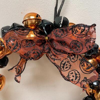 Halloween Orange & Black Bell Wreath Seasonal Holiday Decoration