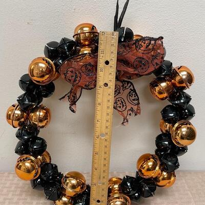 Halloween Orange & Black Bell Wreath Seasonal Holiday Decoration