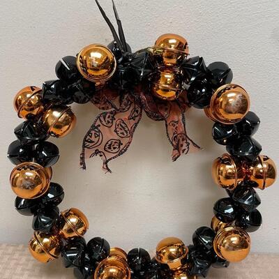 Halloween Orange & Black Bell Wreath Seasonal Holiday Decoration