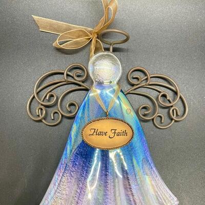 Painted Metal Welcome Flower and Angel Set of Two Hanging Signs