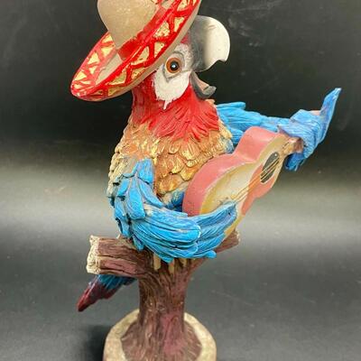 Battery Operated Parrot Wearing a Sombrero Statue Figurine