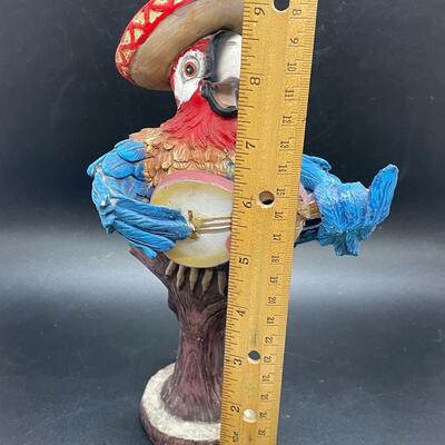 Battery Operated Parrot Wearing a Sombrero Statue Figurine